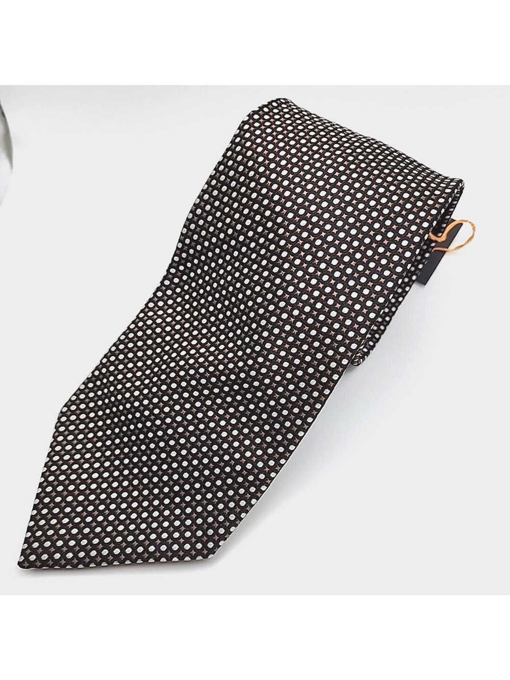 Giulia Visconti Gold-Black with Silver Dots Silk Necktie - Made in Italy
